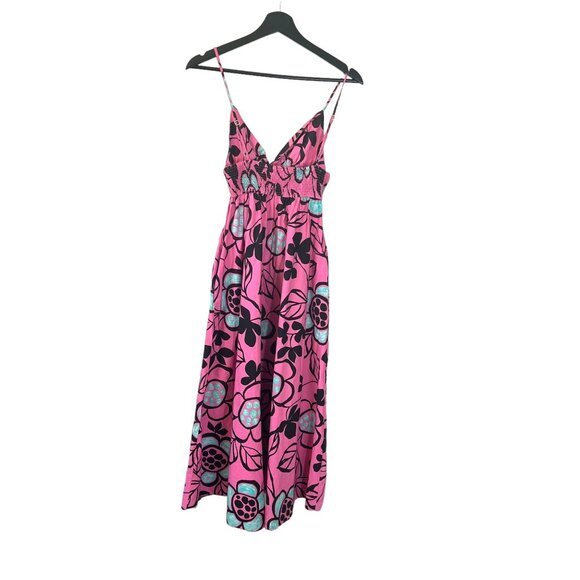 Zara Pink Black Floral Poplin Spaghetti Strap Midi Dress Small - Picture 3 of 9